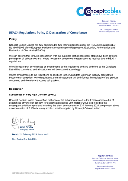 D08 REACh Policy Statement Declaration 11