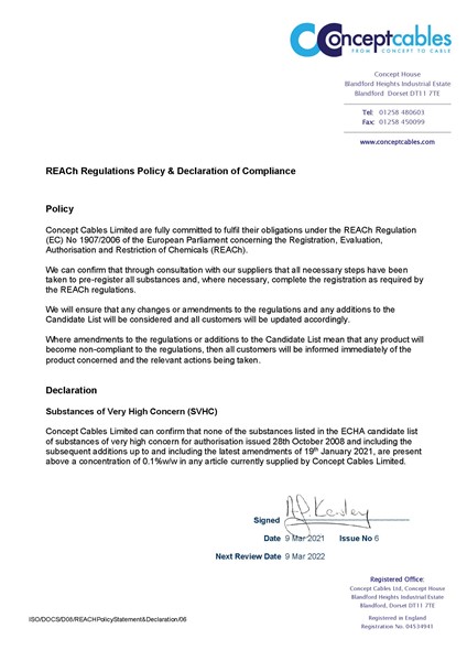 REACH Statement - Concept Cables